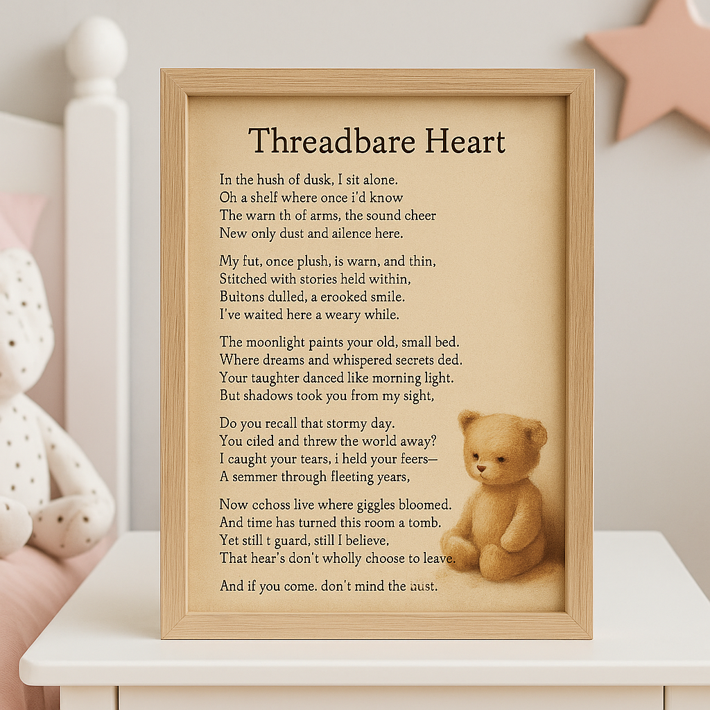 Threadbare Heart – Vintage Teddy Bear Poem Print for Child’s Room | Emotional Nursery Wall Art | Instant Digital Download for Keepsake Gift
