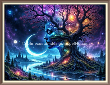 Tree Faces Off the Night Sky in Vivid Color AI Created One of a Kind Digital Download Canvas Poster Wall Art DIY Printable DIY Craft Supply

