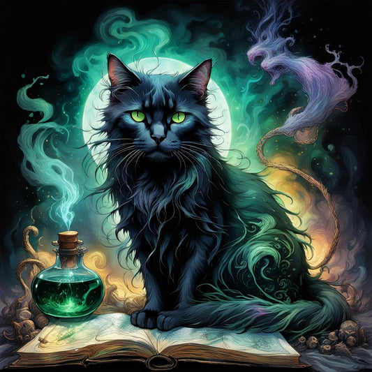 Green Eyed Black Cat and Fairy Printable Dark Art Fantasy Digital Printable Retro Vintage Whimsical Ephemera Collage Elements Junk Journals, Decoupage & Scrapbooking