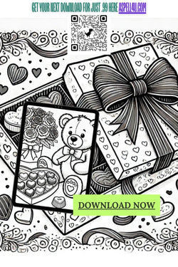 Valentine's Day Coloring Pages - Digital Downloadable Prints with Hearts, Teddy Bears, Roses, Balloons, and Chocolates - Perfect for Kids, Adults, and Teachers