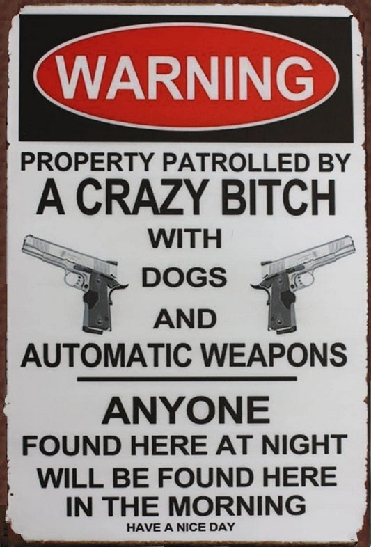 Warning Property Patrolled A Crazy Printable AI Created Hand Crafted One of A Kind - Digital Download Wall Art Print Cottage Core, DIY Gift
