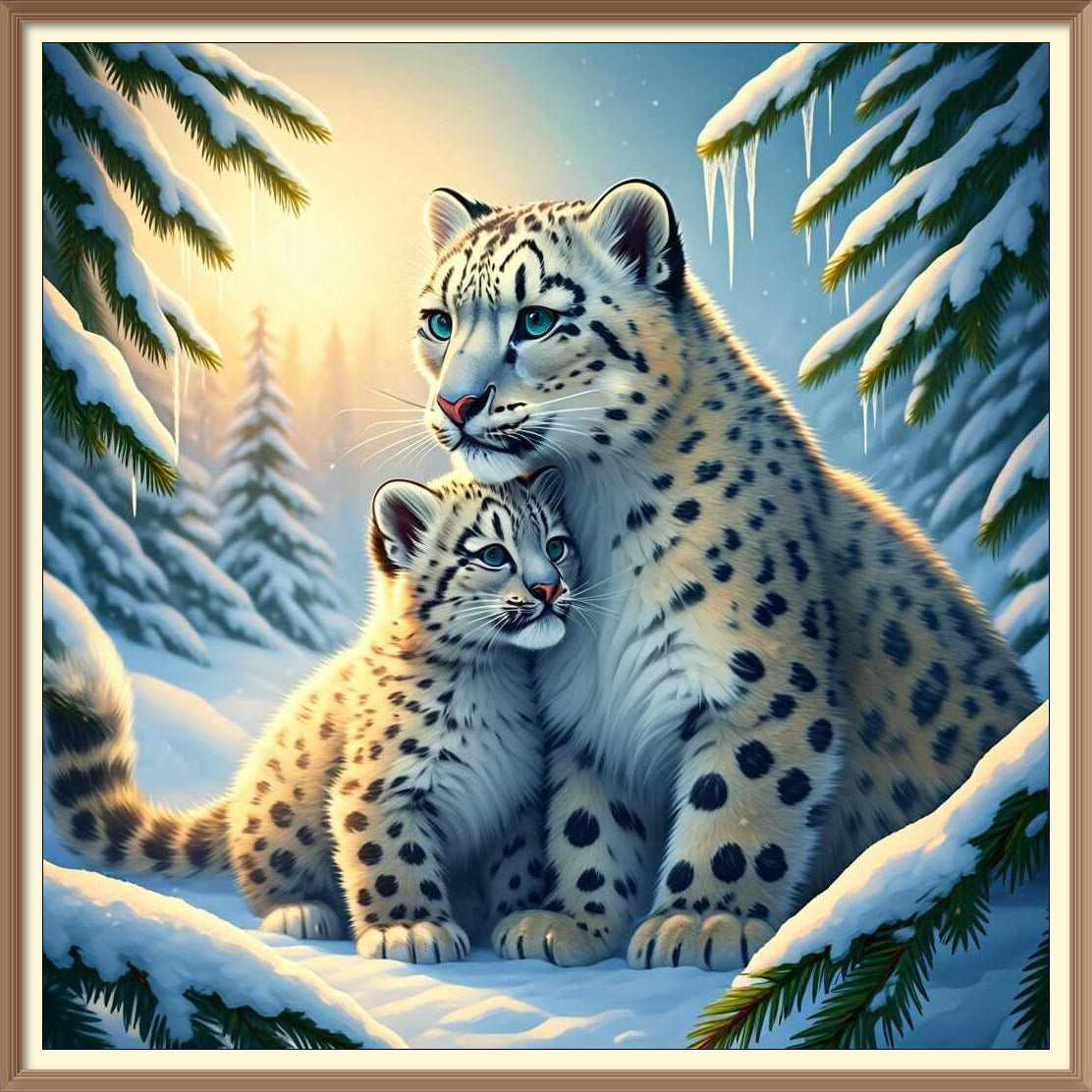  White Tiger in Snow with Cub Set of 2 Prints AI Created One of a Kind Digital Download Canvas Poster Wall Art Printable DIY Craft Supply 