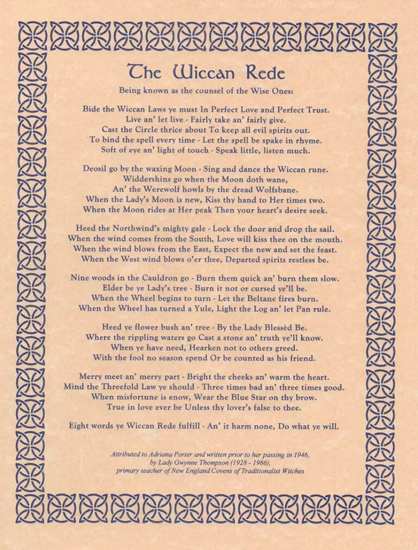 Wiccan Rede Long Poem - Wicca Art - Altar Display - Book of Shadows Pages Education Enthusiasts Digital Download DIY Gift