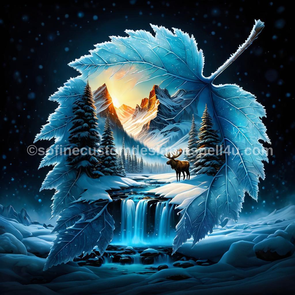 Winter Wonderland Over Exposed Image on Leaf AI Created One of a Kind Digital Download Canvas Poster Wall Art DIY Printable DIY Craft Supply