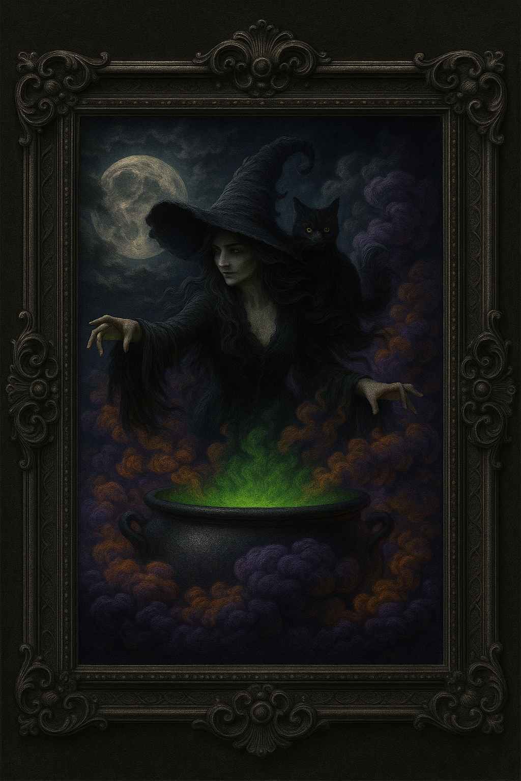 Witch Brewing Cauldron Neon Green Potion Gothic Halloween Wall Art Digital Download Printable Digital Download Magic Poster Art