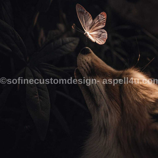 Wolf and Butterfly - AI Created One of a Kind Digital Download Art Print Canvas Poster, Wall Art, Junk Journal, Cottage Core, DIY Gift
