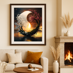 Yin Yang Cherry Blossom Digital Art – Sunset Sakura Tree Symbolism in PNG and SVG Formats – Fine Art Download for Sublimation, Vinyl, and Framing