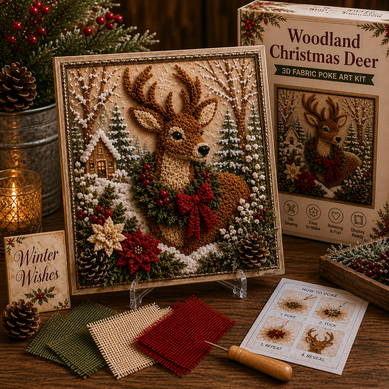 3D Fabric Poke Art Christmas Craft Kit, Choose Your Design, DIY Holiday Craft, No Sewing, Handmade Christmas Gift