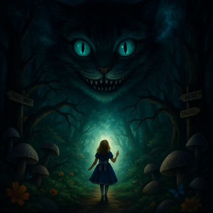 Alice in Forest Wonderland - Cheshire Cat - Digital Download - Canvas Poster - One of A Kind Print - Custom Made AI Designed