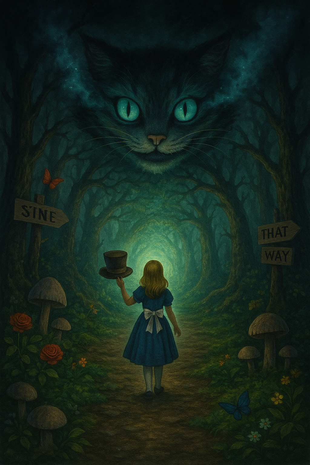 Alice in Forest Wonderland - Cheshire Cat - Digital Download - Canvas Poster - One of A Kind Print - Custom Made AI Designed