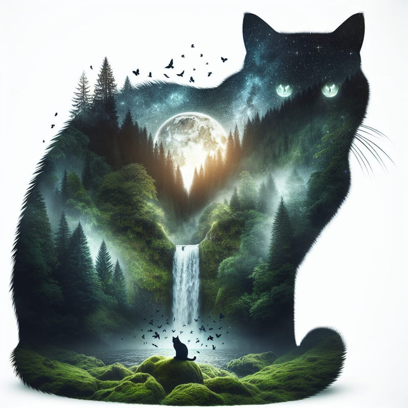 Black Cat With Candles Full Moon Wicca Art - AI Created Transparent Background High Res - Digital Download Cottage Core DIY Craft Supply