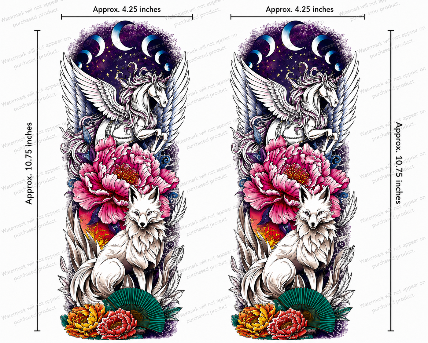 Celestial Unicorn Floral Tattoo Designs – Set of 16 Printable Fantasy Temporary Tattoo Art Downloads
