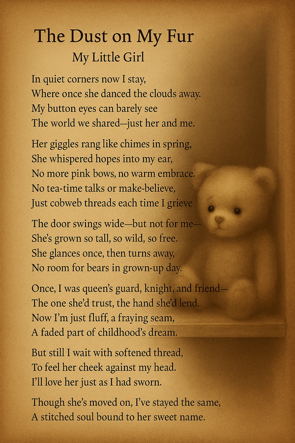 The Dust on My Fur – My Little Gir Vintage Teddy Bear Poem Print | Emotional Nursery Wall Art for Daughter’s Room | Instant Digital Download