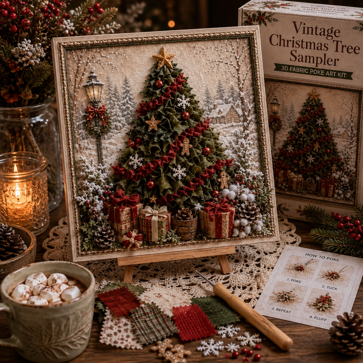 3D Fabric Poke Art Christmas Craft Kit, Choose Your Design, DIY Holiday Craft, No Sewing, Handmade Christmas Gift