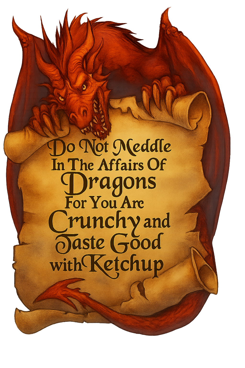 Printable Dragon With Scroll Do Not Meddle Digital Download For Cards TShirts Wall Art Sublimation Transparent Background