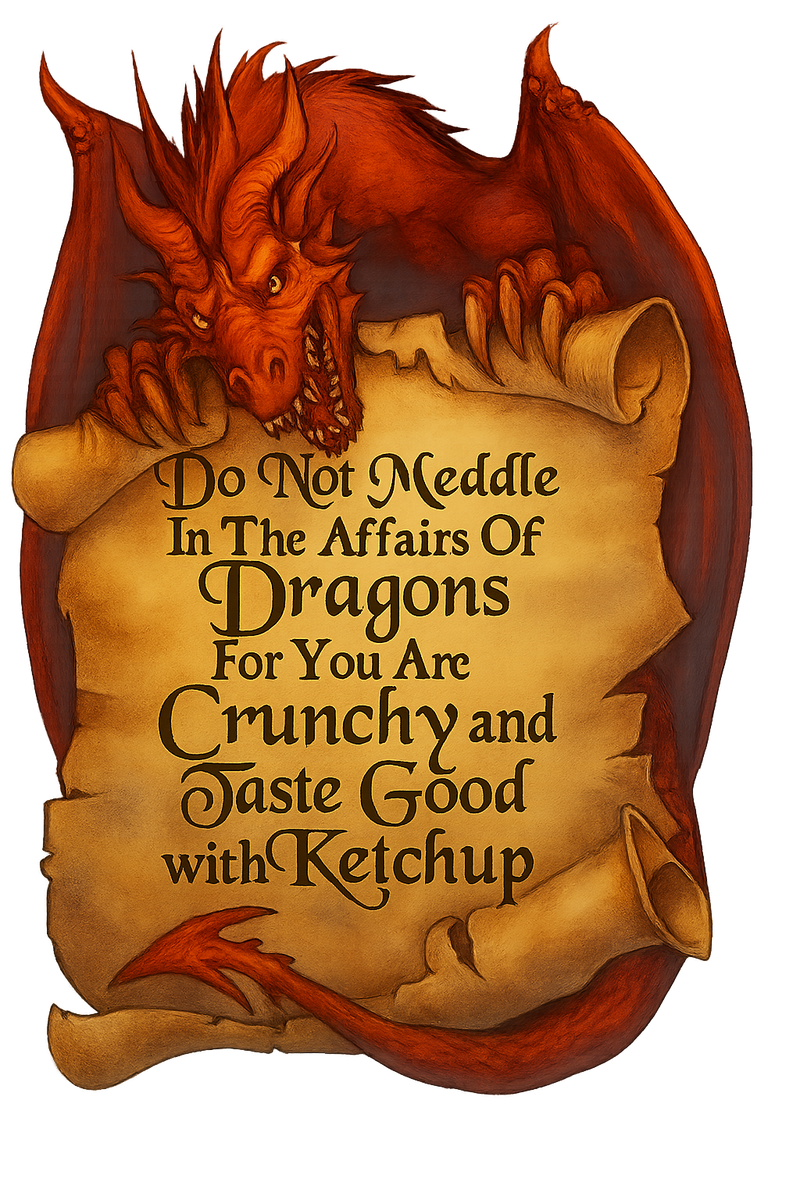 Printable Dragon With Scroll Do Not Meddle Digital Download For Cards TShirts Wall Art Sublimation Transparent Background