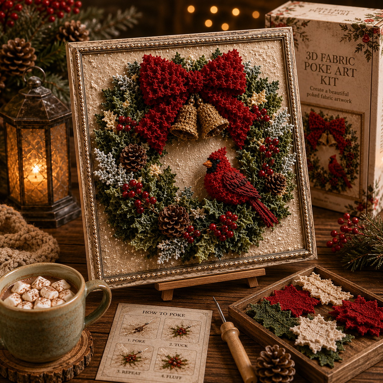 3D Fabric Poke Art Christmas Craft Kit, Choose Your Design, DIY Holiday Craft, No Sewing, Handmade Christmas Gift