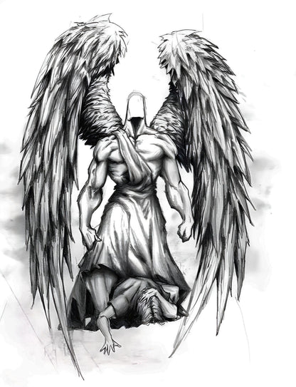 Digital Tattoo Design Download Pack Angels Demons Skulls Dragon Eye Gothic Fantasy Line Art for Flash Sheets or Ink Inspiration