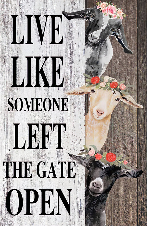 Light Color Live Like Someone Left The Gate Open Funny Home Decor Metal Tin Sign Vintage Retro Style Wall Art Kitchen Decoration Gift for Dog Lover Brand New Vintage