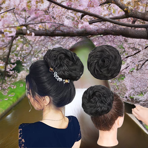 100% Human Hair Bun Curly Hair Bun Natural Black