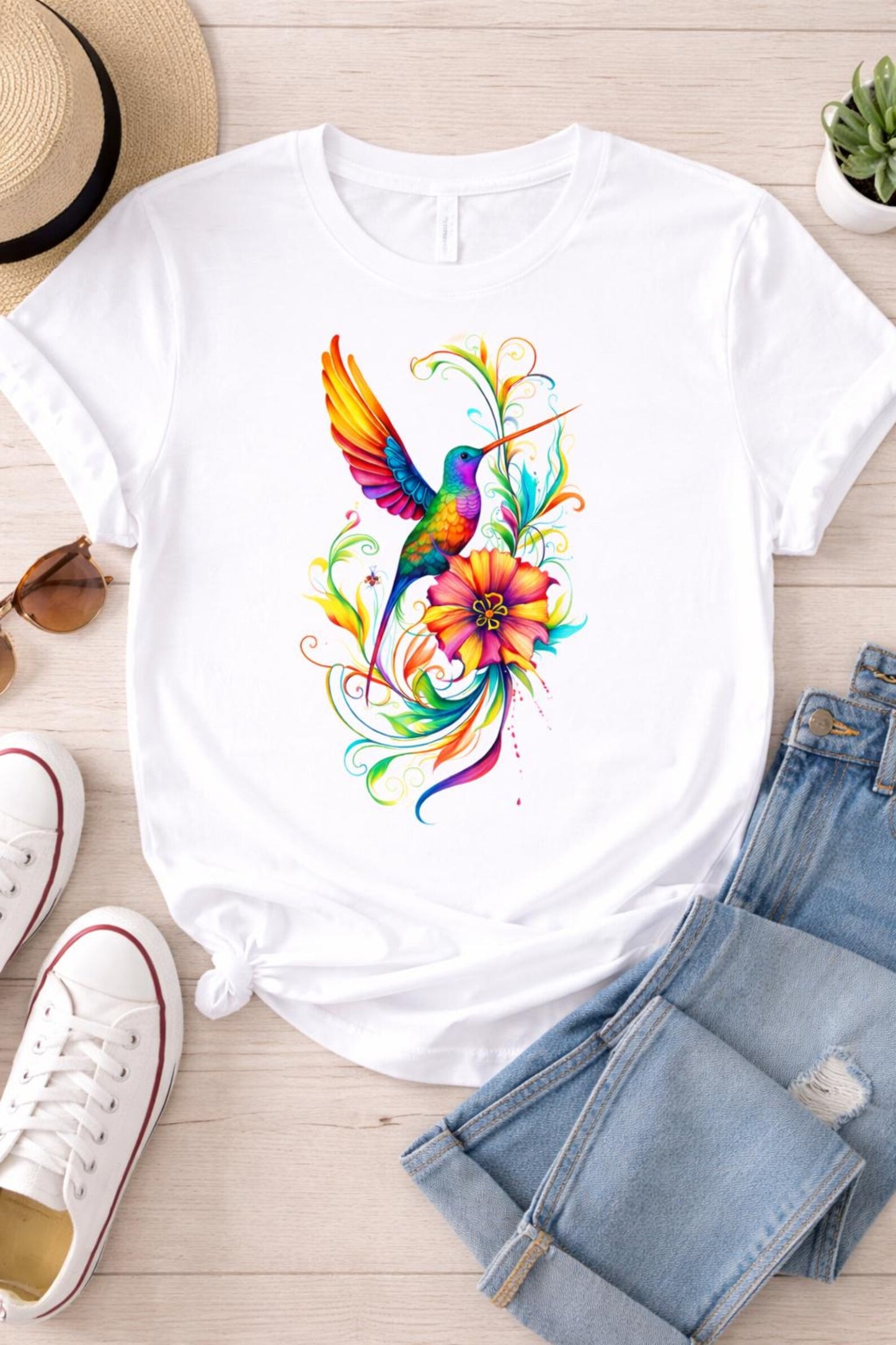 Hummingbird and Flower Tattoo Digital Download Black and White and Color PNG Elegant Nature Realistic Art