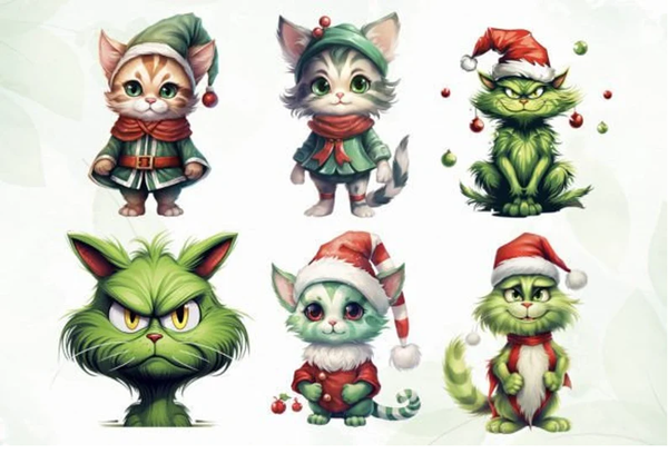 GREEN CAT CHRISTMAS, Grinch, Watercolor, Sublimation, Greench cat, DIgital files, Png, Instant download, Christmas cat.