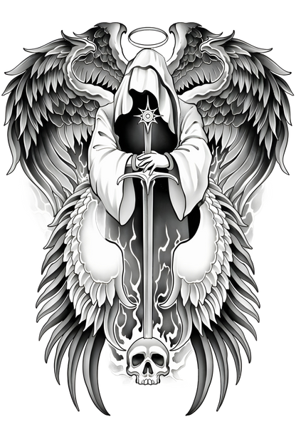 Divine Reaper Angel of Judgement Full Back Temporary Tattoo Digital Download Gothic Skull Wings Body Art Printable DIY Tattoo Flash Design