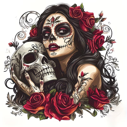 Day of the Dead Sugar Skull Woman Rose Skull Tattoo Set