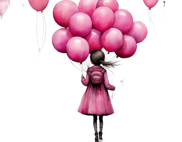 Young Girl Pink Dress Balloons Includes Transparent Background AI Enhanced Digital Design Instant Download Fairycore Cottagecore DIY Craft