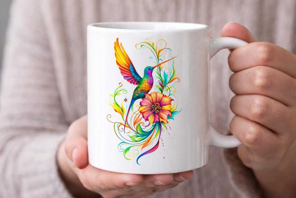 Hummingbird and Flower Tattoo Digital Download Black and White and Color PNG Elegant Nature Realistic Art