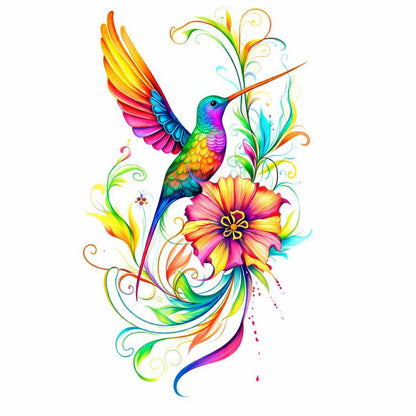 Hummingbird and Flower Tattoo Digital Download Black and White and Color PNG Elegant Nature Realistic Art