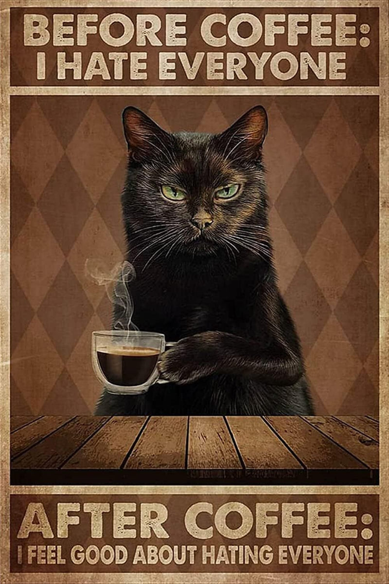 Black Cat Before Coffee After Coffee Hate Everyone AI Enhanced Versatile Digital Designed Instant Download Fairycore, Cottagecore, DIY Craft