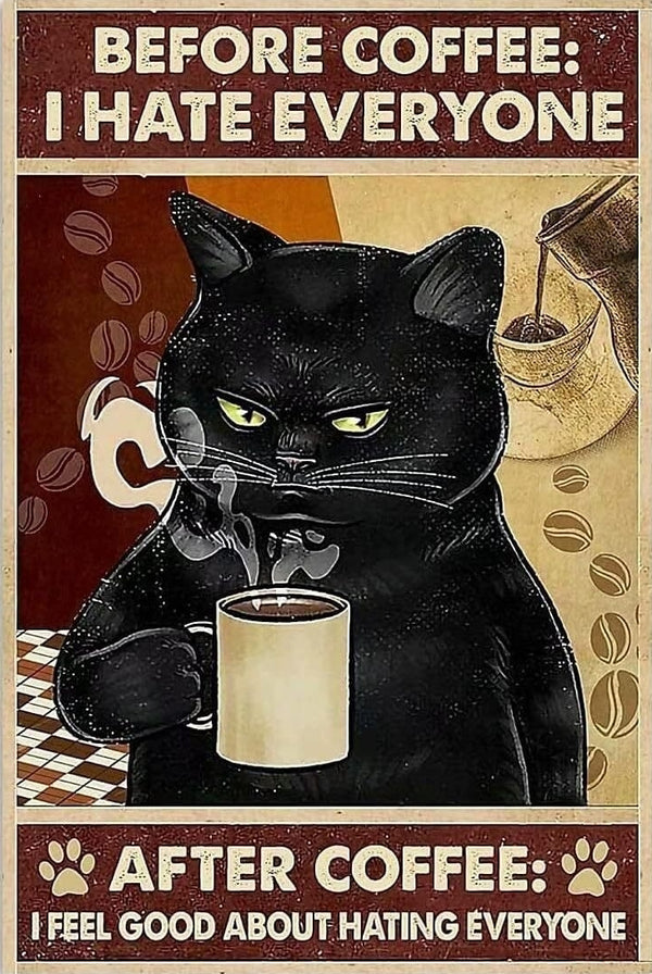 Black Cat Before Coffee After Coffee Hate Everyone AI Enhanced Versatile Digital Designed Instant Download Fairycore, Cottagecore, DIY Craft