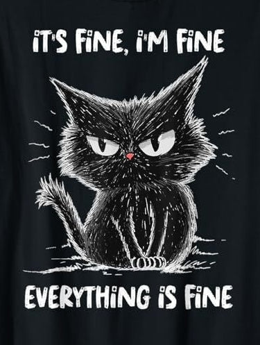 Stressed Out Black Cat Everything Is Fine It Is Fine AI Enhanced Versatile Digital Designed Instant Download Fairycore Cottagecore DIY Craft