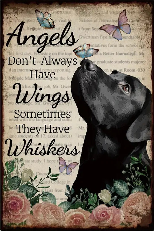 Black Dog and Cat Angels Don't Always Have Wings Vintage Style DIY Printable Art Unique Pet Dog Cat Lovers Gift Idea Digital Art Poster Digital Download Art Print