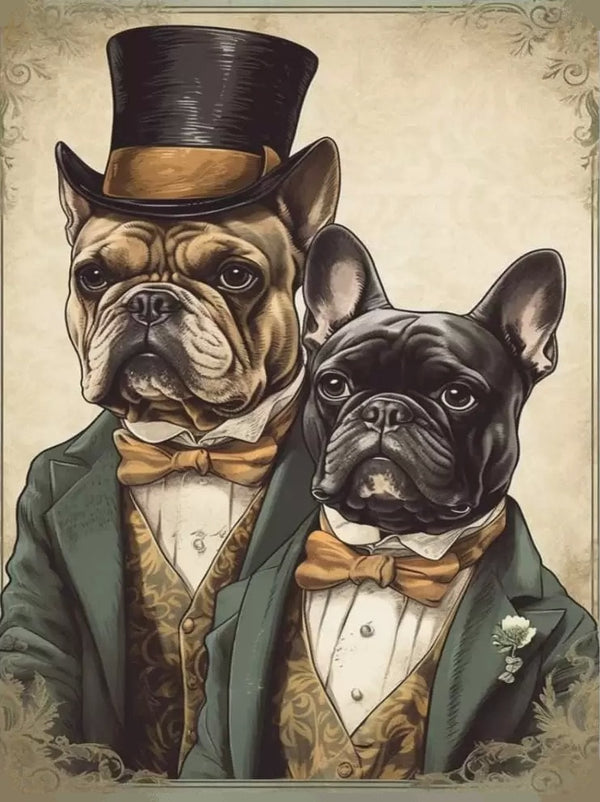 Boxer Brothers Top Hat - AI Created Gift for Dog Lover - Digital Download Canvas Print Wall Art Poster, Junk Journal Cottage Core DIY Craft