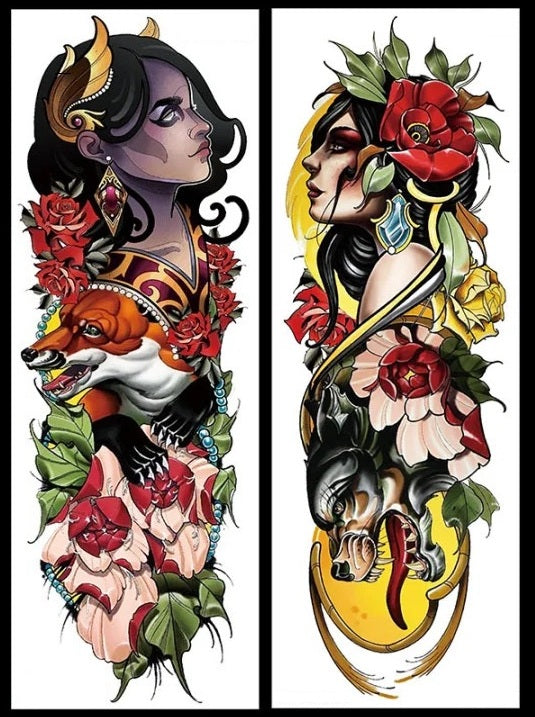 Dual Femme Guardian Spirits – Fox and Panther Tattoo Flash Set for Fantasy Ink Art or Tattoo Shop Display Digital Download Print