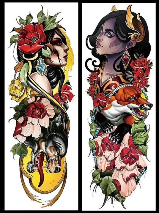 Dual Femme Guardian Spirits – Fox and Panther Tattoo Flash Set for Fantasy Ink Art or Tattoo Shop Display Digital Download Print