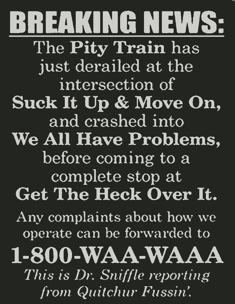 Breaking News Pity Train Sign – Funny DIY Printable Wall Art SVG PNG – Instant Download for Office Decor, Cubicle Humor, or Classroom Laughs