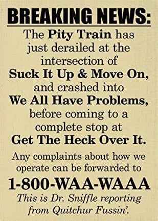 Breaking News Pity Train Sign – Funny DIY Printable Wall Art SVG PNG – Instant Download for Office Decor, Cubicle Humor, or Classroom Laughs