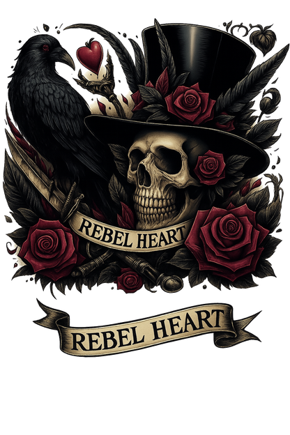 Rebel Heart Skull Raven Tattoo SVG Jpg PNG Gothic Clipart for Sublimation Cricut or Shirt Flash Tattoo Sheet or Sticker Decal DIY Art Print