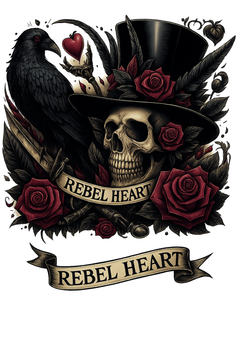 Rebel Heart Skull Raven Tattoo SVG Jpg PNG Gothic Clipart for Sublimation Cricut or Shirt Flash Tattoo Sheet or Sticker Decal DIY Art Print