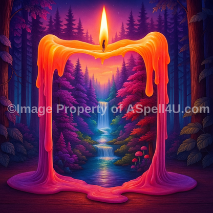 Enchanted Flame Portal – Surreal Candle Forest Landscape Wall Art Digital Download | Mystical Waterfall Fantasy Poster for Home Decor