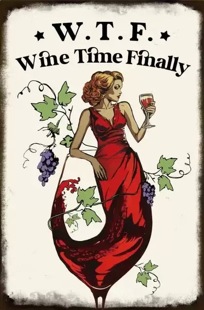 WTF Wine Time Finally - AI Created Custom Artwork Gift - Digital Download Canvas Print Wall Art Poster, Junk Journal Cottage Core DIY Craft