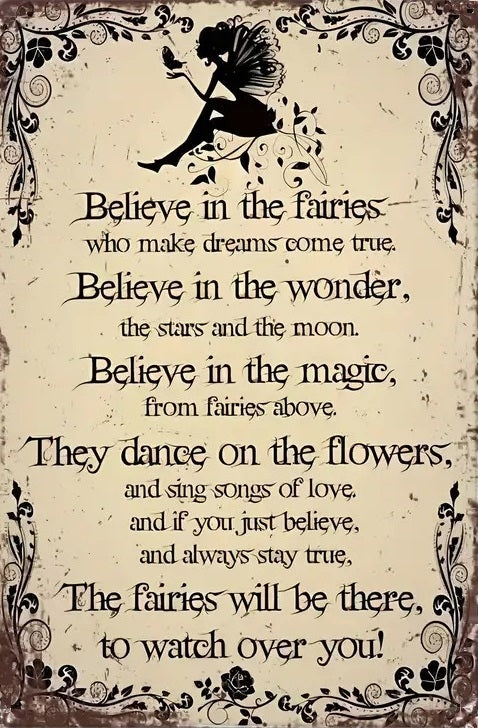 Believe In The Fairies - Digital Download  - AI Enhanced High Resolution - Custom Design One of a Kind Retro Vintage Style DIY Wall Art