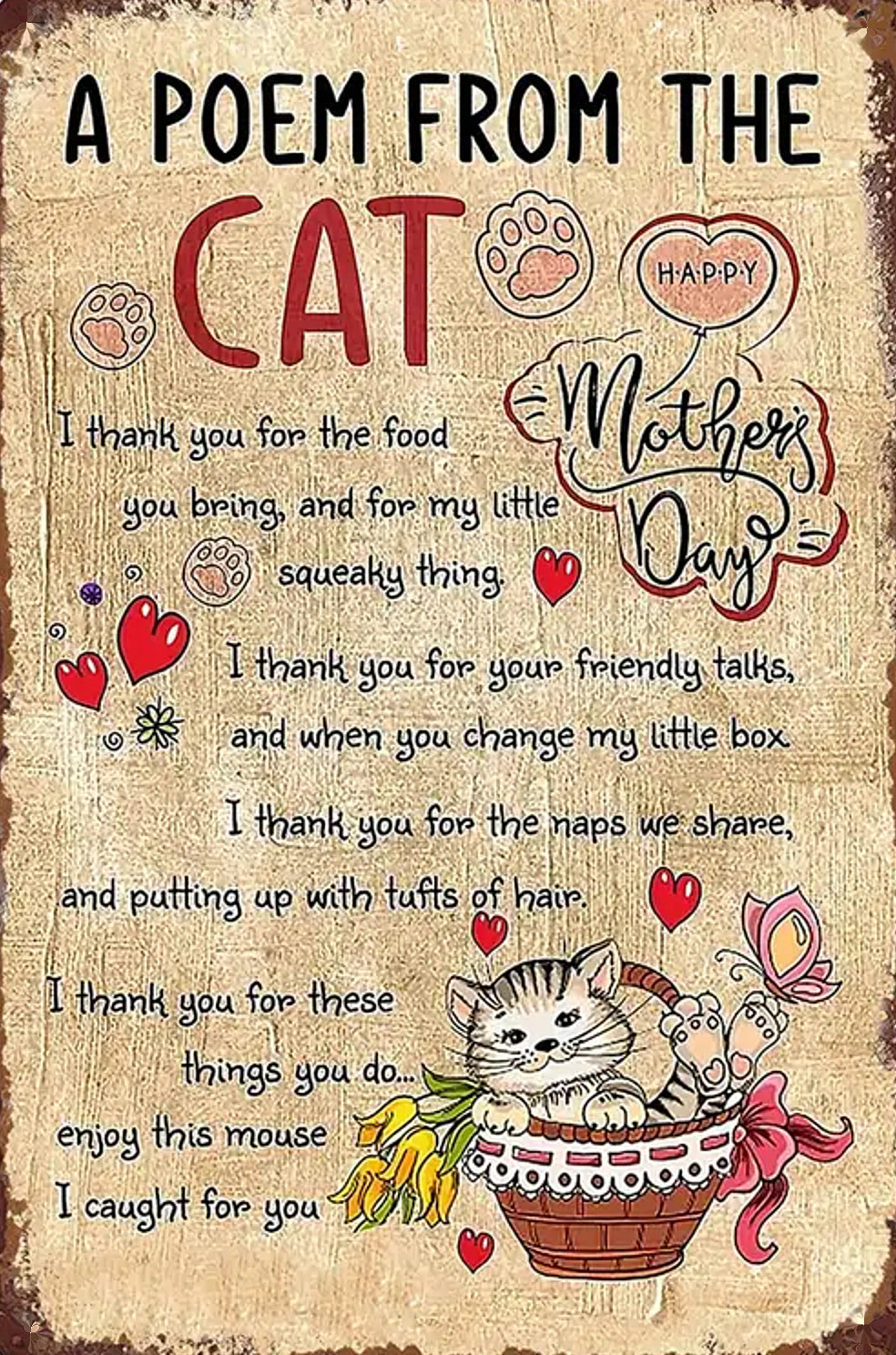 A Poem From The Cat - Create Your Own Art - Digital Download - Custom Wall Print - Retro Vintage Style DIY Art - Gift for Friend