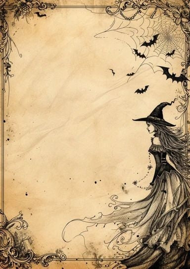 Vintage Digital Ephemera Paper AI Created Wicca Witch Design - Digital Download Art Paper for Junk Journal Scrapbook Cottage Core DIY Craft