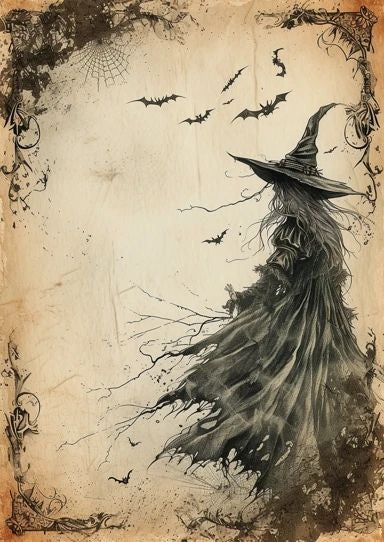Vintage Digital Ephemera Paper AI Created Wicca Witch Design - Digital Download Art Paper for Junk Journal Scrapbook Cottage Core DIY Craft