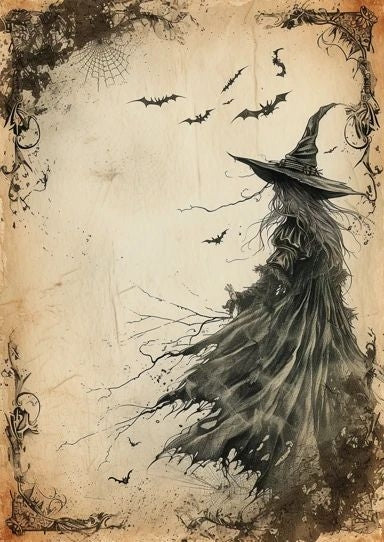 Vintage Digital Ephemera Paper AI Created Wicca Witch Design - Digital Download Art Paper for Junk Journal Scrapbook Cottage Core DIY Craft