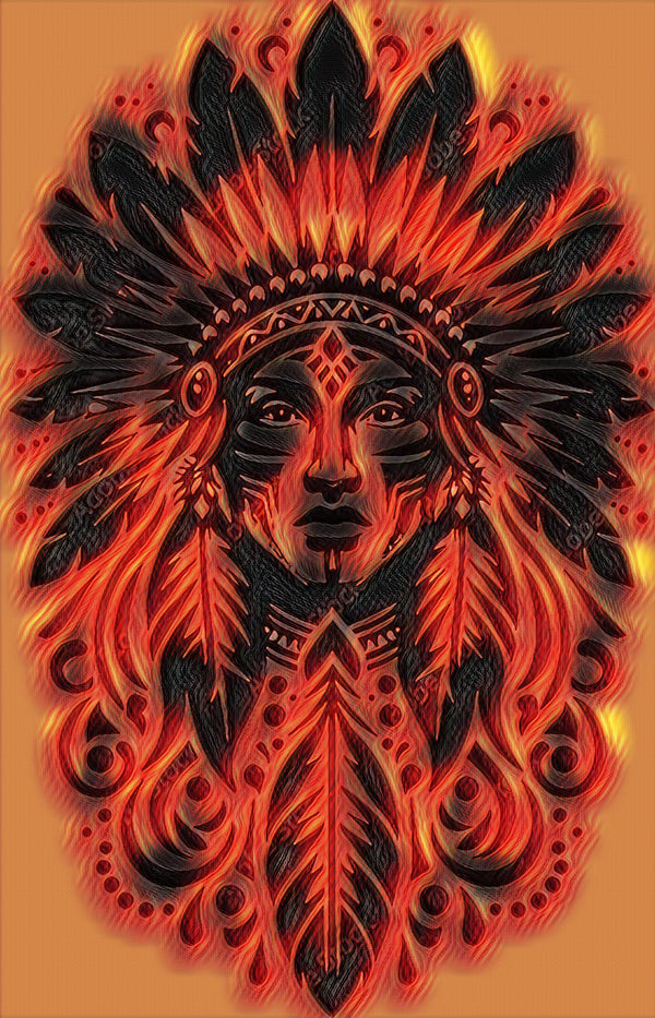 Tribal Indian in Full Headdress Transparent Printable Large Temporary Tattoo - Custom Digital Download Design - DIY Full Sleeve Tattoo Art